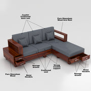 Zephorin 4 Seater Solid Wood Sofa (Honey Finish)