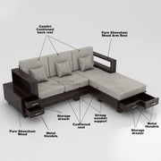 Zephorin 4 Seater Solid Wood Sofa (Walnut Finish)