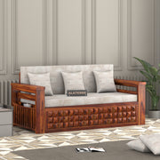 Diamond Sheesham Wood 3 Seater Sofa Bed With Storage (Honey Finish)