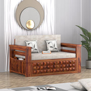 Diamond Sheesham Wood 2 Seater Sofa Bed With Storage (Honey Finish)