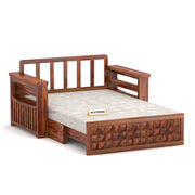 Diamond Sheesham Wood 2 Seater Sofa Bed With Storage Without Back (Honey Finish)