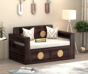 Hoventhos Sheesham Wood 2 Seater Sofa Bed With Storage (Walnut Finish)