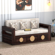 Hoventhos Sheesham Wood 3 Seater Sofa Bed With Storage (Walnut Finish)