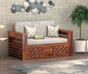 Fralvion Sheesham Wood 2 Seater Sofa Bed With Storage (Honey Finish)