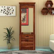 Ythorin Sheesham Wood Dressing Table with Mirror and Drawers (Honey Finish)