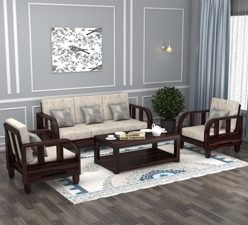 Xenthor 5 Seater Solid Wood Sofa (Walnut Finish)