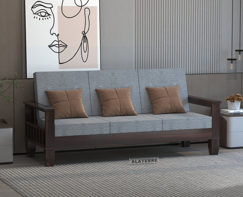Ylthor 3 Seater Solid Wood Sofa (Walnut Finish)