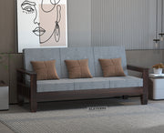 Ylthor 3 Seater Solid Wood Sofa (Walnut Finish)