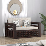 Diamond Sheesham Wood 2 Seater Sofa Bed With Storage (Walnut Finish)