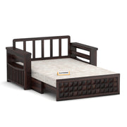 Diamond Sheesham Wood 2 Seater Sofa Bed With Storage Without Back (Walnut Finish)