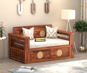 Hoventhos Sheesham Wood 2 Seater Sofa Bed With Storage (Honey Finish)