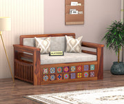 Gexorian Sheesham Wood 2 Seater Sofa Bed With Storage (Honey Finish)