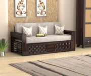 Fralvion Sheesham Wood 3 Seater Sofa Bed With Storage (Walnut Finish)