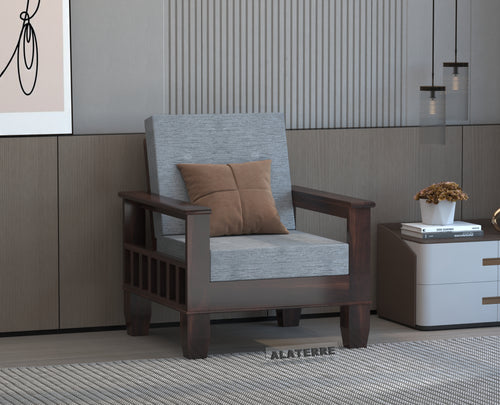 Ylthor 1 Seater Solid Wood Sofa (Walnut Finish)