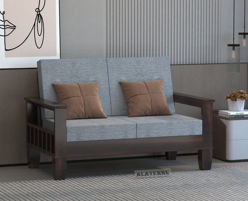 Ylthor 2 Seater Solid Wood Sofa (Walnut Finish)