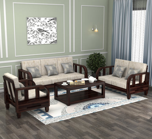 Xenthor 6 Seater Solid Wood Sofa (Walnut Finish)