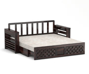 Fralvion Sheesham Wood 3 Seater Sofa Bed With Storage (Walnut Finish)