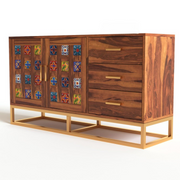 Xenthoris Sheesham Wood Cabinet and Sideboard (Honey Finish)