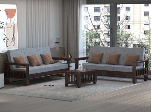 Ylthor 3+3 Seater Solid Wood Sofa (Walnut Finish)