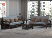 Ylthor 3+3 Seater Solid Wood Sofa (Walnut Finish)
