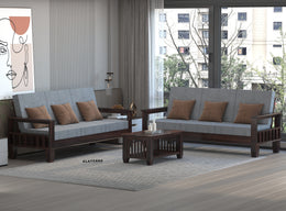 Ylthor 3+3 Seater Solid Wood Sofa (Walnut Finish)