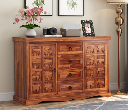 Drethor Sheesham Wood Cabinet and Sideboard (Honey Finish)