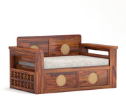 Hoventhos Sheesham Wood 2 Seater Sofa Bed With Storage (Honey Finish)