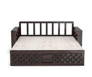 Fralvion Sheesham Wood 3 Seater Sofa Bed With Storage (Walnut Finish)