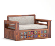 Gexorian Sheesham Wood 2 Seater Sofa Bed With Storage (Honey Finish)
