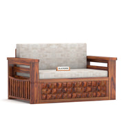 Diamond Sheesham Wood 2 Seater Sofa Bed With Storage (Honey Finish)