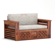 Fralvion Sheesham Wood 2 Seater Sofa Bed With Storage (Honey Finish)