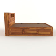 Melvior Sheesham Wood Queen Size Bed with Box Storage and Diamond Detailing (Honey Finish)