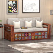 Gexorian Sheesham Wood 3 Seater Sofa Bed With Storage (Honey Finish)