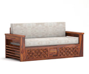 Fralvion Sheesham Wood 3 Seater Sofa Bed With Storage (Honey Finish)