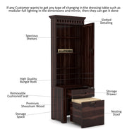 Ythorin Sheesham Wood Dressing Table with Mirror and Drawers (Walnut Finish)