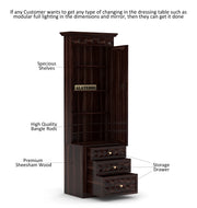 Alvethis Sheesham Wood Dressing Table with Mirror and Drawers (Walnut Finish)