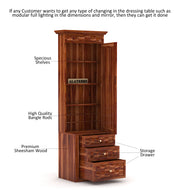 Alvethis Sheesham Wood Dressing Table with Mirror and Drawers (Honey Finish)