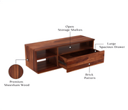 Brethor Sheesham Wood Tv Unit with Shelf Storage (Honey Finish)