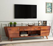 Castion Sheesham Wood Tv Unit with Cupboards Drawers and Shelve Storage (Honey Finish)