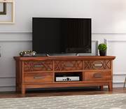 Drevan Sheesham Wood Tv Unit with Five Pull Out Drawers (Honey Finish)