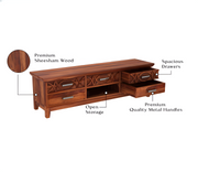 Drevan Sheesham Wood Tv Unit with Five Pull Out Drawers (Honey Finish)