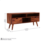 Alstorn Sheesham Wood Tv Unit with Two Pull Out Drawers and Shelves (Honey Finish)