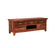 Drevan Sheesham Wood Tv Unit with Five Pull Out Drawers (Honey Finish)