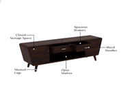 Castion Sheesham Wood Tv Unit with Cupboards Drawers and Shelve Storage (Walnut Finish)