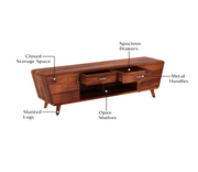 Castion Sheesham Wood Tv Unit with Cupboards Drawers and Shelve Storage (Honey Finish)