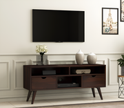 Alstorn Sheesham Wood Tv Unit with Two Pull Out Drawers and Shelves (Walnut Finish)