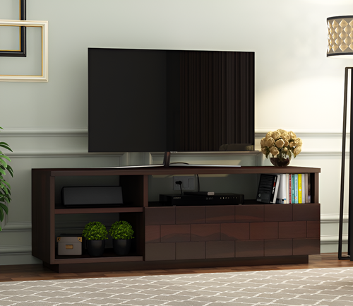 Brethor Sheesham Wood Tv Unit with Shelf Storage (Walnut Finish)