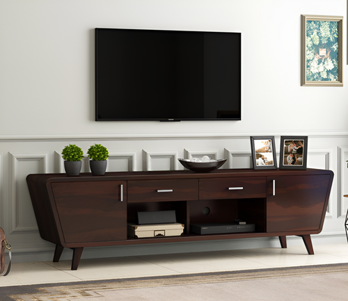Castion Sheesham Wood Tv Unit with Cupboards Drawers and Shelve Storage (Walnut Finish)