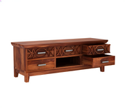 Drevan Sheesham Wood Tv Unit with Five Pull Out Drawers (Honey Finish)