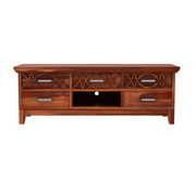 Drevan Sheesham Wood Tv Unit with Five Pull Out Drawers (Honey Finish)